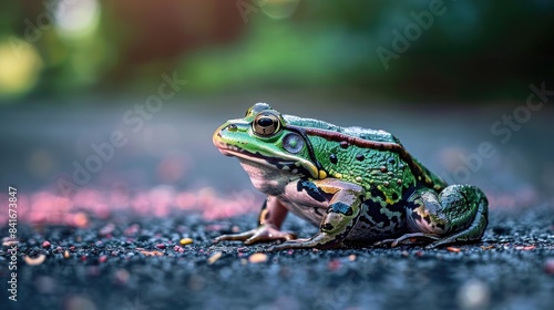 Frog of green color on the ground