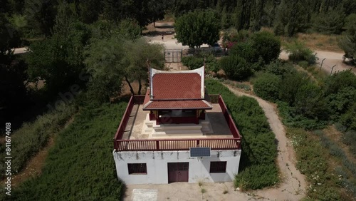 Aerial Panning Shot Of Famous Buddhist Temple , Ben Shemen Forest, Israel photo