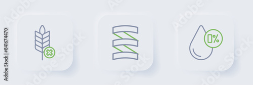 Set line Water balance, Sports nutrition proteine and Gluten free grain icon. Vector