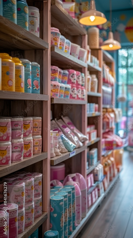 Obraz premium Well-Stocked Baby Care Section in a Pharmacy Drugstore