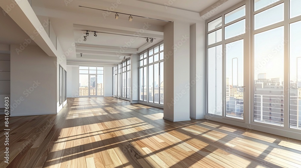 Bright and open empty condominium apartment, wooden flooring, modern fixtures, ideal for designers Bright and open empty condominium apartment, wooden flooring, modern fixtures, ideal for designers
