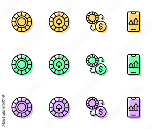 Set line Casino chips exchange, and Online sports betting icon. Vector