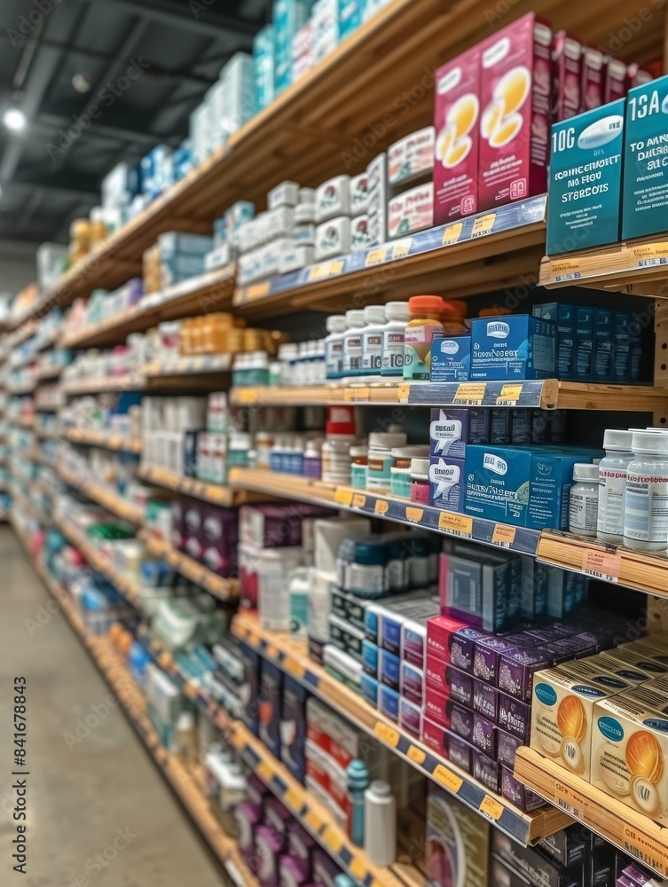 Fototapeta premium Cold and Flu Relief: Dedicated Section in a Drugstore for Over-the-Counter Remedies