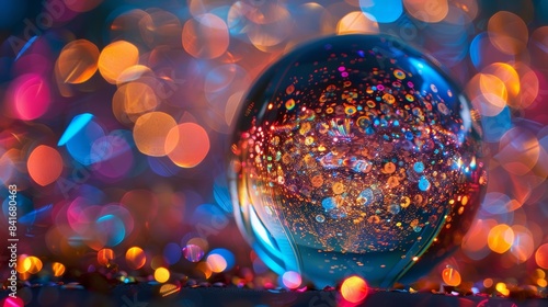 glitter liquid swirling and dancing within a glass globe, creating an enchanting spectacle of light and color.