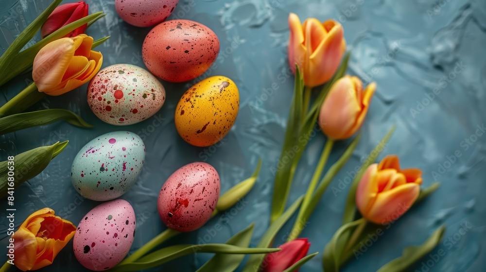 Tulip and Egg Delight on Blue Table Tulip and Egg Delight on Blue Table