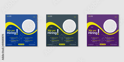 We are hiring job vacancy social media post banner design template with red color. We are hiring job vacancy square web banner design.