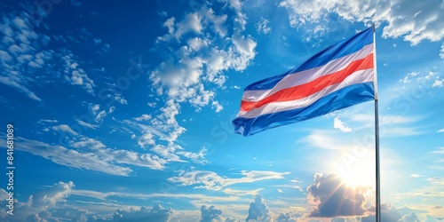Thailand flag on a flagpole against a blue sky