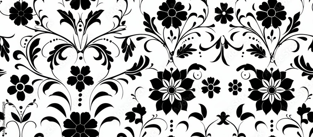 Seamless Stencil-Style Mandala Pattern in Black on White Background Seamless Stencil-Style Mandala Pattern in Black on White Background