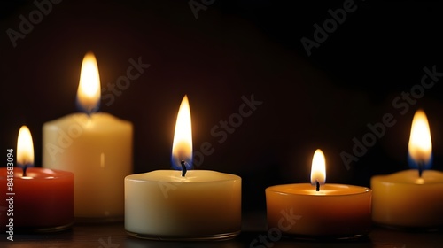 Burning Candles on Dark Background  Peaceful Scene with Copy Space  Extra Wide desktop wallpaper  meditation aid  home decor  peaceful image  candlelit scene