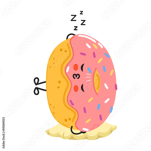 Doughnut sleeping character. Vector hand drawn cartoon kawaii character illustration icon. Isolated on white background. Doughnut sleep character concept