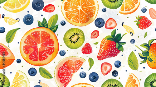 Seamless Pattern of Fresh Fruits Including Oranges  Lemons  and Berries