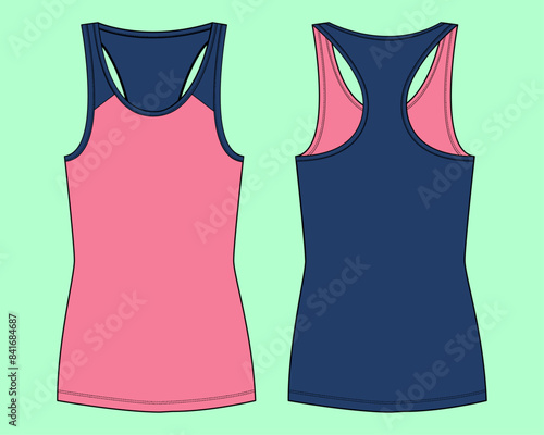 Women's Activewear Tank Top Fashion Flat Sketch Vector