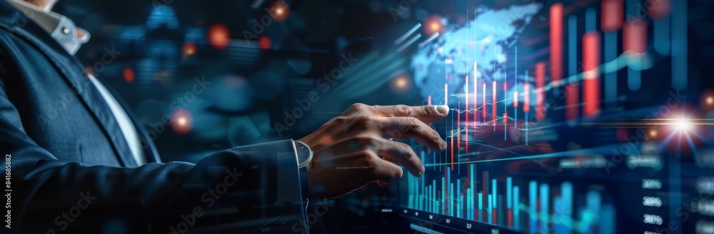 Charts on a digital tactile screen are used by a businessman Charts on a digital tactile screen are used by a businessman