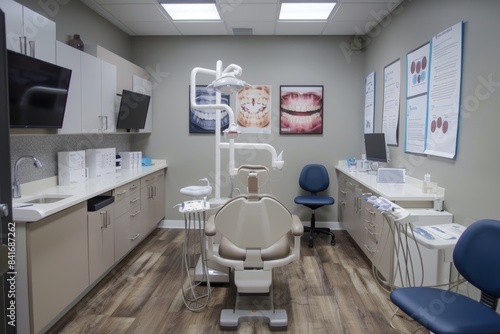 Modern Dental Clinic with Educational Posters on Dental Sealants  Furniture  and Dental Equipment