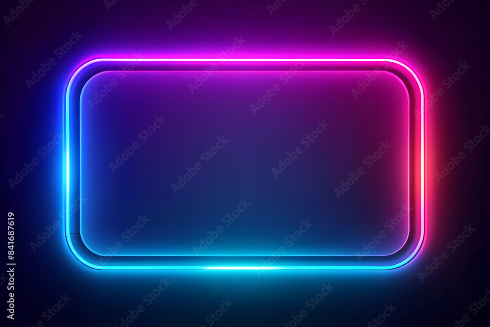 Vibrant neon frame with rounded corners. Glossy, Illumination Vibrant neon frame with rounded corners. Glossy, Illumination