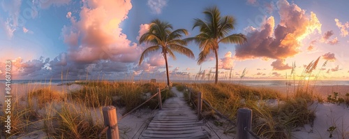 A panoramic view of Key West's Smathers Beach at sunrise. photo
