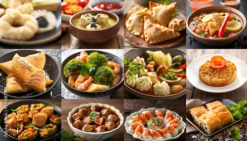 Collage. Assortment of dishes from different countries of the world. Food and snacks © Oleksiy