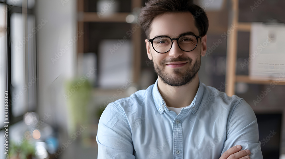 Confident happy young male manager in eyeglasses Confident happy young male manager in eyeglasses