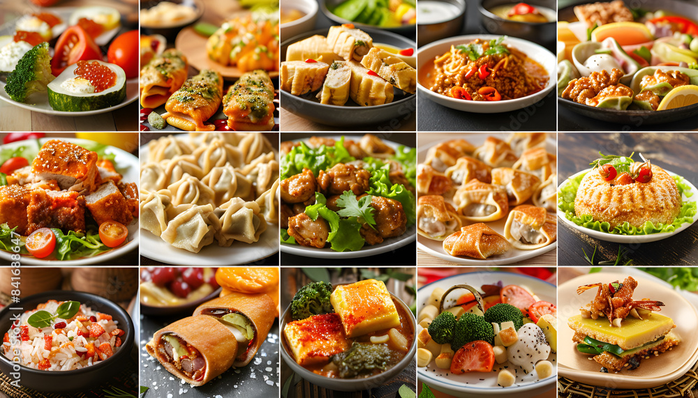 Collage. Assortment of dishes from different countries of the world. Food and snacks Collage. Assortment of dishes from different countries of the world. Food and snacks