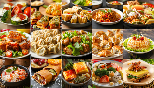 Collage. Assortment of dishes from different countries of the world. Food and snacks
