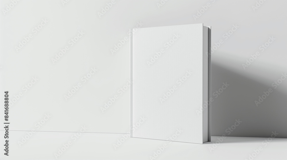 White blank book standing against white background. Scene perfect for mockup or minimalist design concept White blank book standing against white background. Scene perfect for mockup or minimalist design concept