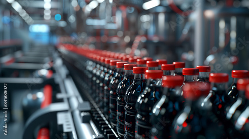 Close-Up of Soda Bottles on Production Line in Beverage Factory
