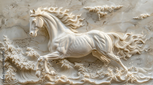 White carved stone of a horse running