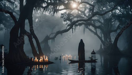 Voodoo priestess summons ancient powers in misty bayou