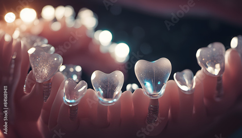 Futuristic dentist at work with glowing implants photo