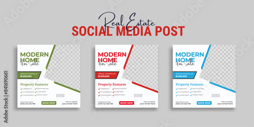 Real estate social media post square web banner template. Furniture social media post templates. Suitable for web banners, advertising, house sale social media posts, web ads	