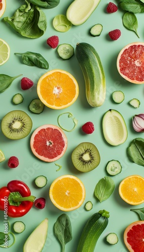 Bright Collage of Fresh Fruits and Vegetables Showcasing Vibrant Nutrition and Healthy Eating