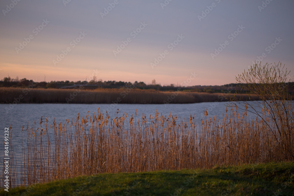 Fototapeta premium landscape with lake at sunset