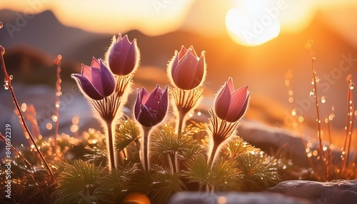 Morning Elegance: Pulsatilla Vulgaris in Soft Sunrise Glow