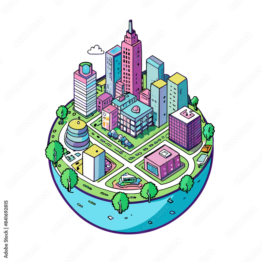Fototapeta premium city map for a game, modern city, view from top, non axonometric view angle, non isometric, please don't, rotate by X, not by Z, or Y