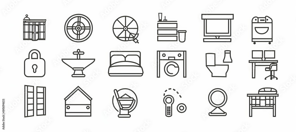 Detailed line icons set for the hotel industry. Simple modern illustration. Detailed line icons set for the hotel industry. Simple modern illustration.