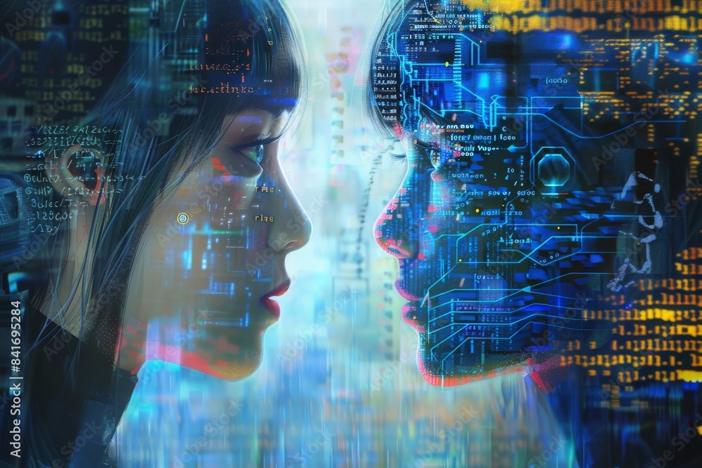 A digital illustration of a human and a futuristic robotic face, symbolizing the intersection of technology and humanity. A digital illustration of a human and a futuristic robotic face, symbolizing the intersection of technology and humanity.