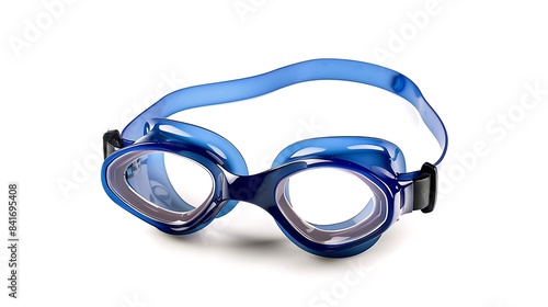 A pair of sporty swim goggles with anti-fog lenses and UV protection, designed for swimming and diving, isolated and white background