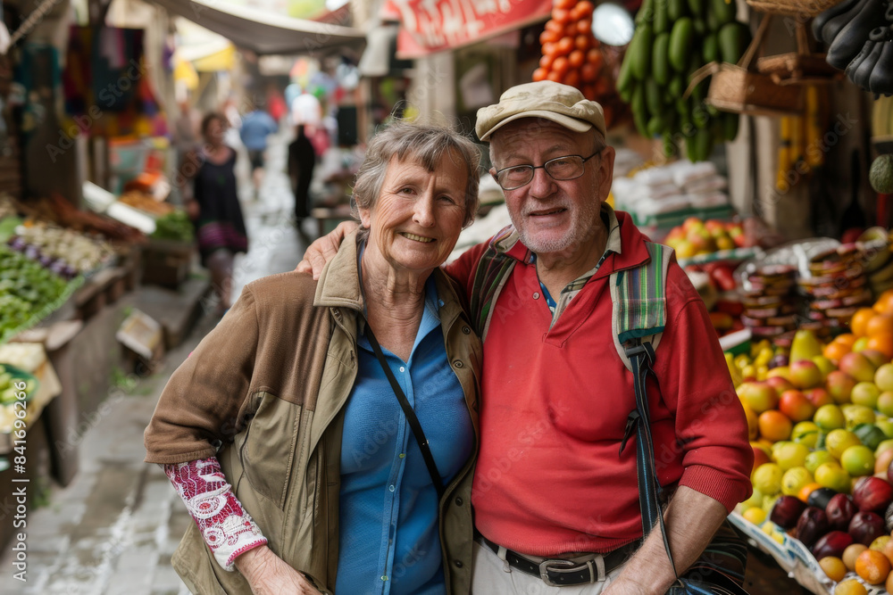 a Caucasian retired couple on a culinary tour in a foreign country a Caucasian retired couple on a culinary tour in a foreign country