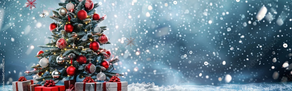 Elegant Christmas Tree with Red and Silver Gifts Elegant Christmas Tree with Red and Silver Gifts