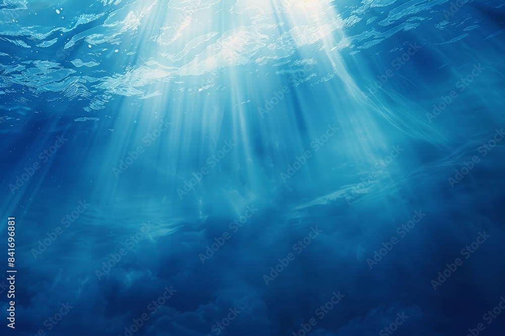 Tropical underwater deep ocean nature background with rays of sunlight ...
