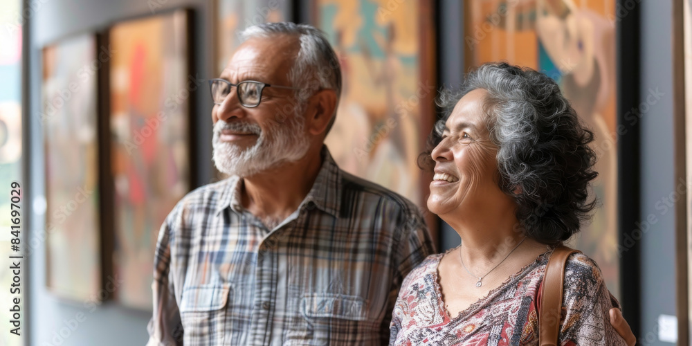 Naklejka premium a Hispanic retired couple visiting an art museum