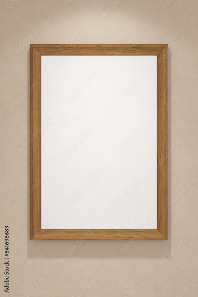 3d render of wooden frame mock up hanging on the cream wall background. Set 4 3d render of wooden frame mock up hanging on the cream wall background. Set 4