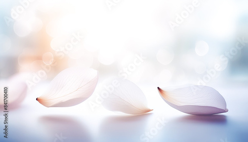 白背景に美しく咲く花ときらきらフレアの輝くフレーム　華やかでソフトな背景素材 photo