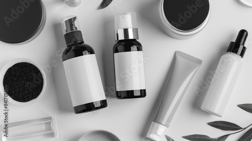 Design your beauty legacy: Range of skincare packaging in black and white, a template for crafting your brand's identity