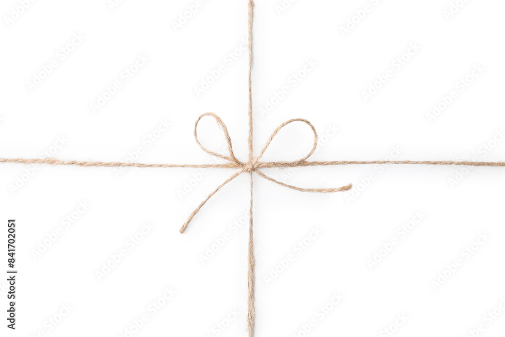 © New Africa - Linen rope string with bow isolated on white, top view