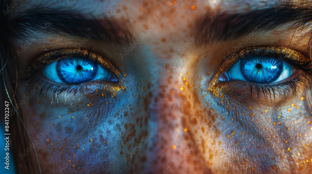 Close Up Of Blue Eyes With Freckles Close Up Of Blue Eyes With Freckles