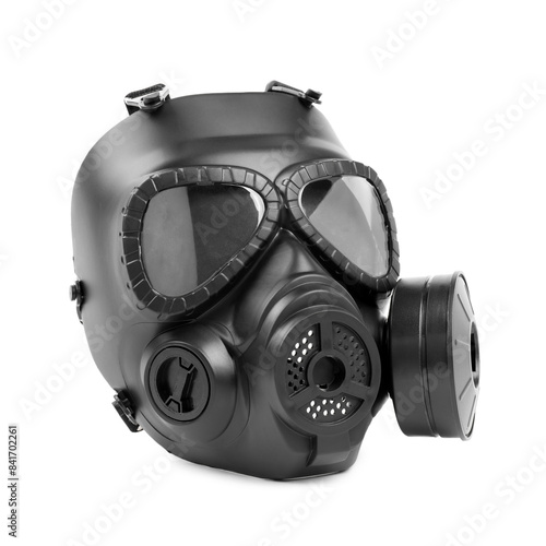 One gas mask isolated on white. Safety equipment © New Africa