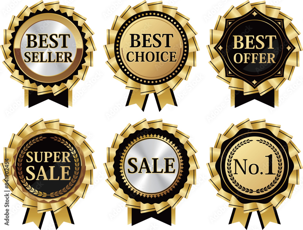 高級感のある販売促進ロゼット風エンブレム6種セット