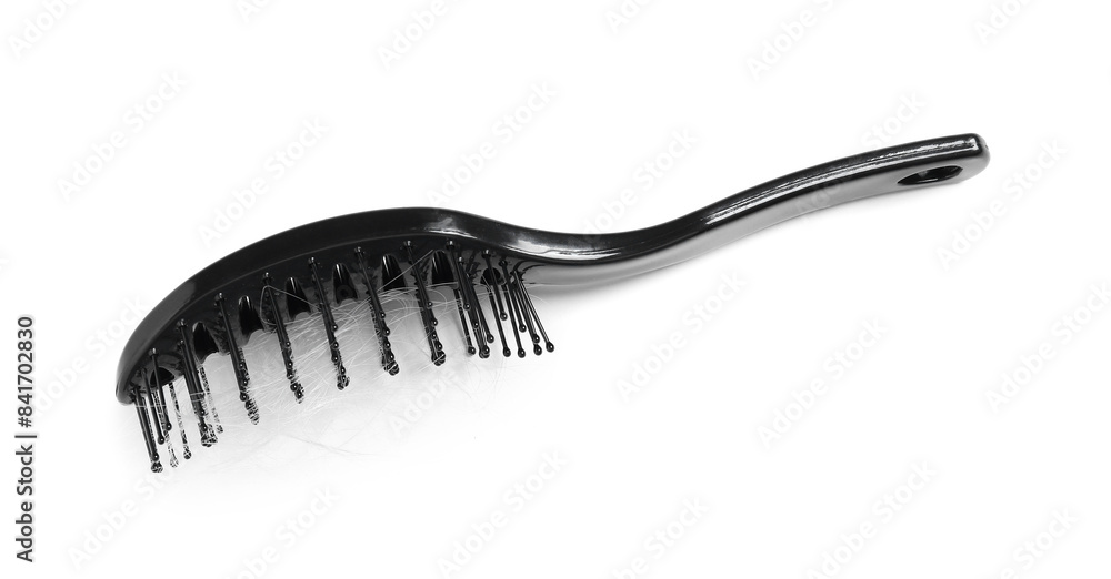 Brush with lost hair isolated on white, top view Brush with lost hair isolated on white, top view