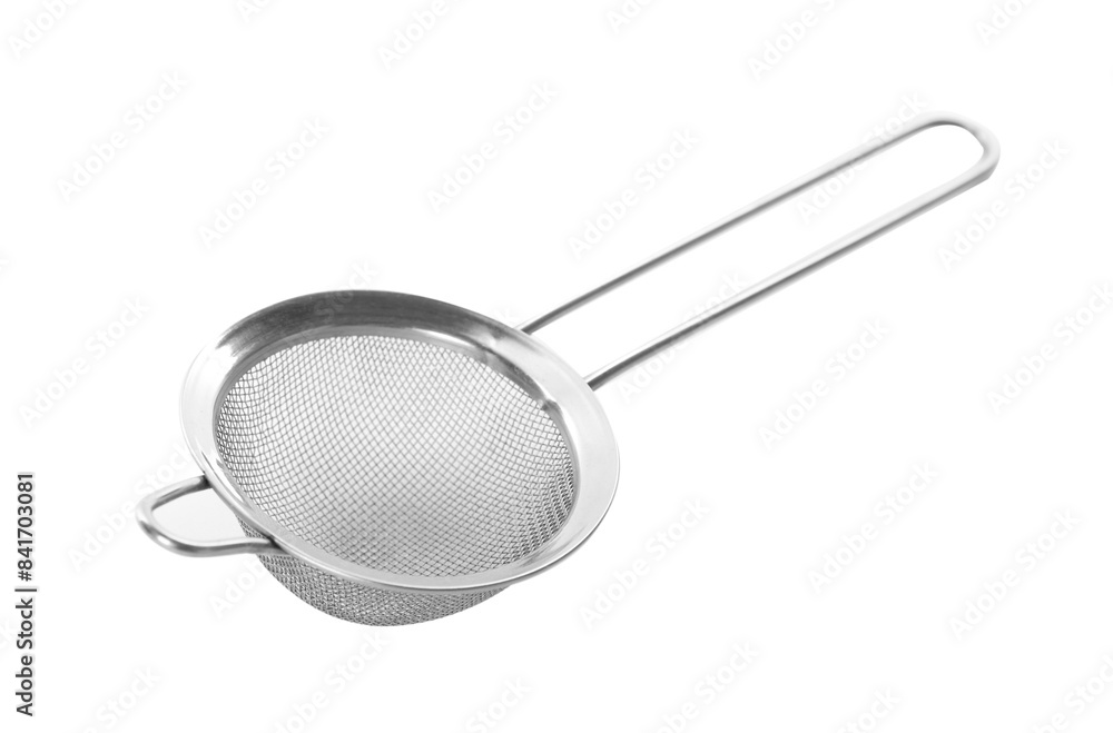 One metal sieve isolated on white. Cooking utensil One metal sieve isolated on white. Cooking utensil